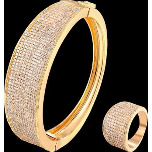 Vankeliif Luxury Bangle and rings ladies' jewelry set micro-inlaid all-zirconium popular jewelry with sunken in the middle