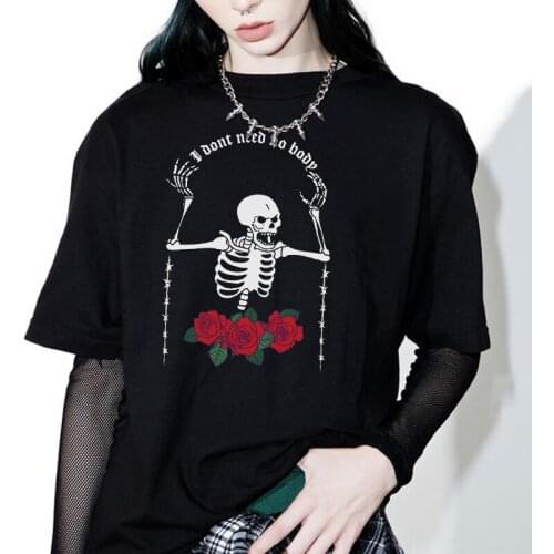 Skeleton Gothic Punk Clothing T Shirt Summer Oversized Funny Streetwear Women T-shirt Meme Tee Shirt Female Grunge Aesthetic Top