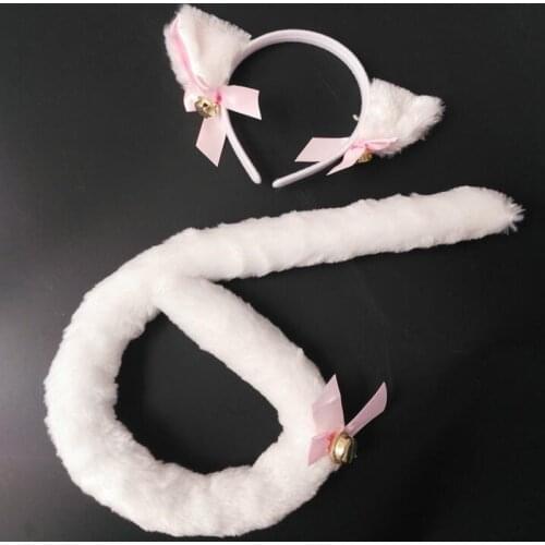 Anime Women Fox Ear Cat Girl Plush Headband Tail Housekeeper Maid Dressing Set Props Carnival Party Cosplay Costume Halloween