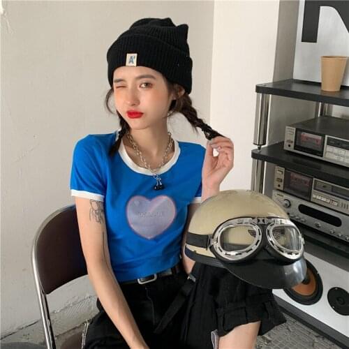 Womens T-shirts Tops Japanese Kawaii Ladies Ulzzang Casual Ins Rainbow Love T-shirt Female Korean Harajuku Clothes For Women