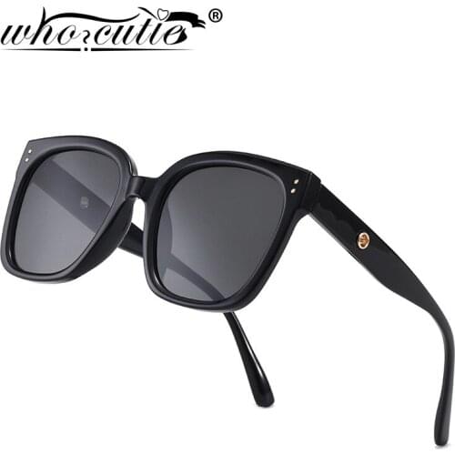 WHO CUTIE Square Sunglasses Vintage Women 2020 Brand Designer Black Frame Fashion Flat Top Lens Sun Glasses Shades Female S308