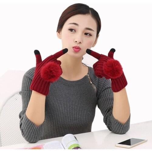 YSNDCHI Women Touched Screen Gloves Half Finger Two-piece Warm Mittens Black Fur Knitting Winter Mittens