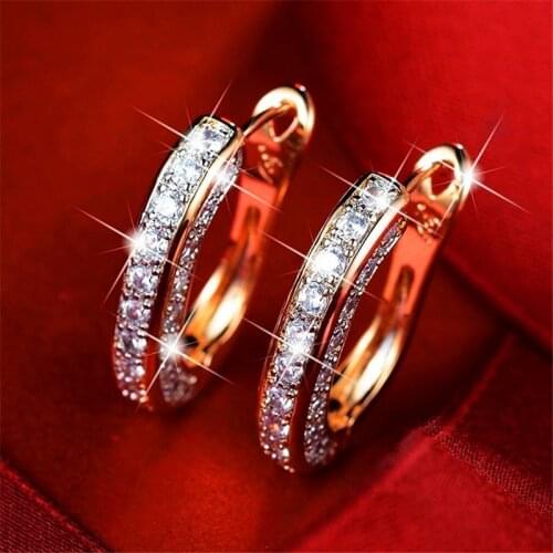 Female Luxury White Crystal Hoop Earrings Vintage Silver Color Zircon Stone Earrings For Women Punk Hip Hop Wedding Earring Gift