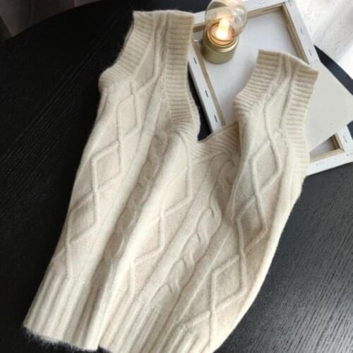 2020 Women Knitted Sweater Sleeveless Women Loose Vest Ladies V-Neck Pullover Jumper Tops Female Waistcoat Pull Femme JW9823