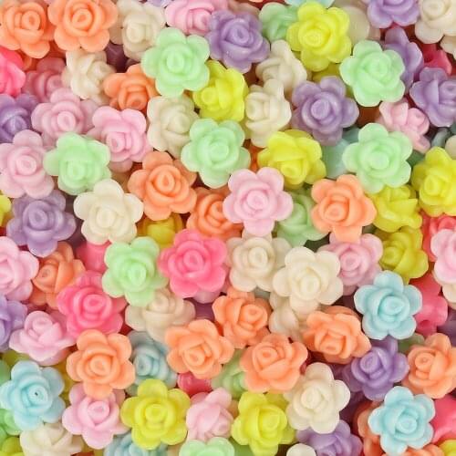 100pcs/lot 12x8mm Candy Color Rose Flower Acrylic Loose Spacer Beads for Jewelry Making DIY Bracelet Earring Accessories