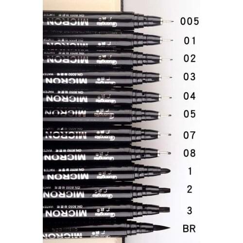 12pcs/set Black Pigment Liner Neelde Water-proof Micron PenTip Fine Liner Sketching Hook Art Pen Marker Pen for Signature Draw