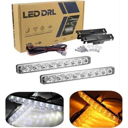 2PCS Car LED Daytime Running Light DRL with Turn Signal Lamp Light Bulb Turn Light 2Colors White+Yellow 6LED 9LED