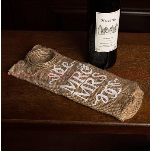 200pcs/Lot MR & MRS Burlap Jute Wine Bottle Bag Champagne Sleeve Holder Gifts Bags rustic vintage wedding decoration