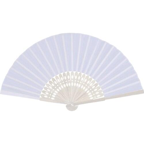 24 pcs/lot White Folding Elegant Silk Hand Fan with Gift bag Wedding & Party 21cm