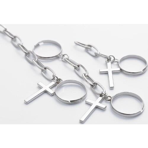 3 Pcs/Set Punk Cross Knuckle Rings with Link Chain Tassel Finger Ring Jewelry