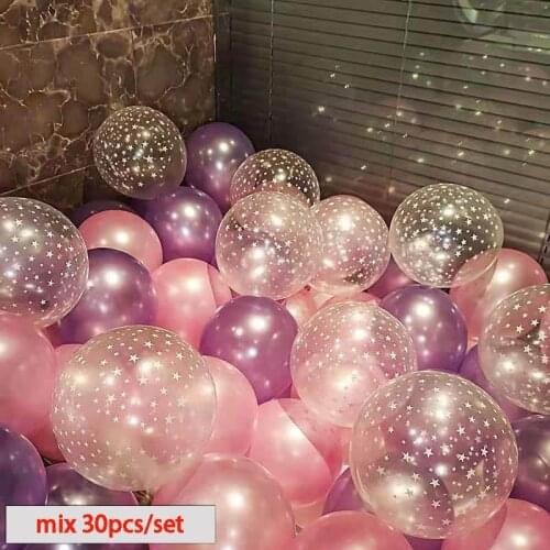 30pcs/set 10inch Pearl Pink Purple Latex Balloons Mix 12inch Star Transparent Balloon Baby Shower Decor Birthday Party Ballon