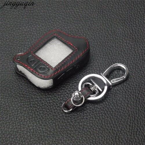 Jingyuqin 5 Buttons Leather Car-Styling Key Cover Case For Magicar 13 14 Russian Version Vehicle Security Two Way Alarm System