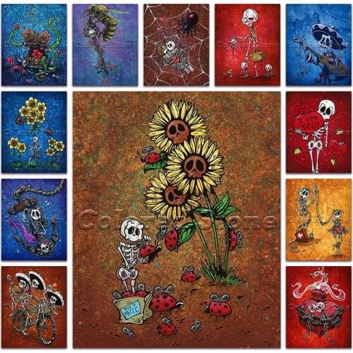 New Diamond painting Cartoon skull bee dog flower sunflower 5D DIY Full Square Drill embroidery Cross stitch 3D Round mosaic 061