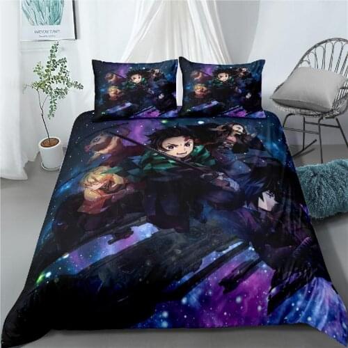 Devils Blade Anime Peripheral Duvet Cover Pillow Case Demon Slayer Kimetsu No Yaiba Tanjirou Kawaii Anime Bedding Home Textile