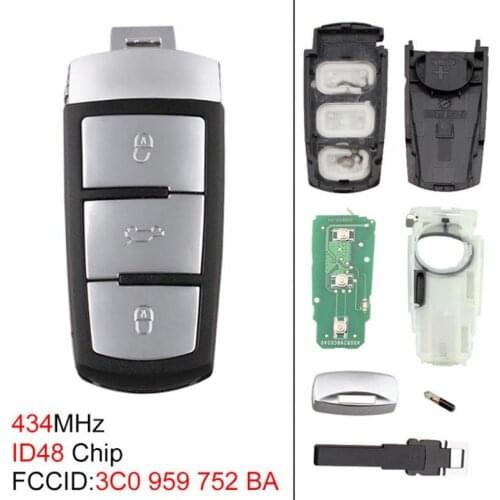 433/434MHz 3 Buttons Keyless Uncut Flip Remote Key Fob with ID48 Chip 3C0959752BA Fit for VW Passat B6 3C B7 Magotan CC2006-2011