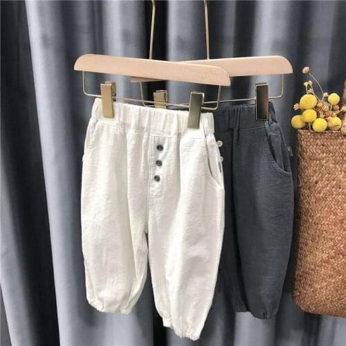 Kids Summer Solid Linen Pleated Trousers Ankle-length Children Pants Clothes For Baby Boys Pants Harem Pants Anti-Mosquito