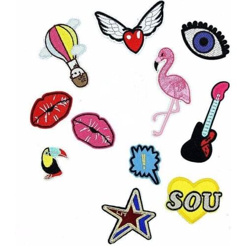 Lips guitar Patch for Clothing Stripes On Clothes Iron On Patches Embroidery Applique DIY Stickers sewing balloon patch