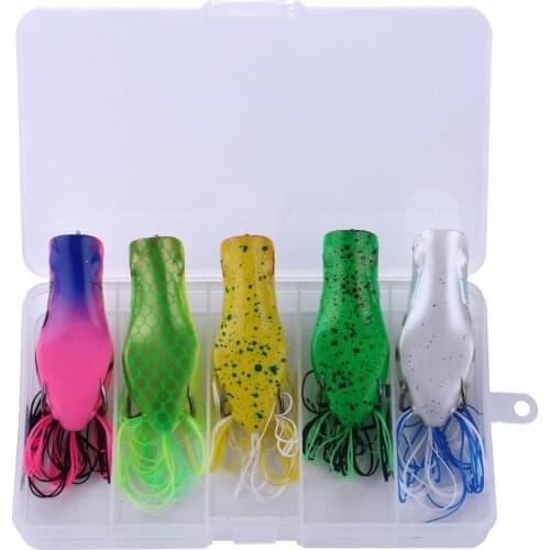 HENGJIA 5pcs 7CM/14G Soft Ray Frog Artificial Fishing Lures With A Box Set Hard Bait Carp Fishing Wobbler Pesca Fishing Tackle
