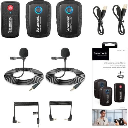 Saramonic Ultracompact 2.4GHz Dual-Channel Wireless Microphone Kit Blink 500 2 Transmitters with 1 Receiver for DSLR Mirrorless