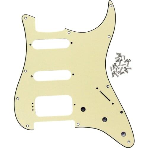 FLEOR Cream Guitar Pickguard Pick Guard Scratch Plate 3Ply with Screws for 11 Hole HSS Strat Electric Guitar Accessories