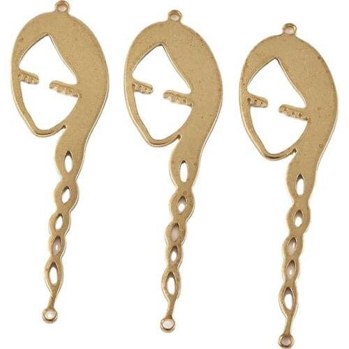 Brass 53*15mm long hair girl face, earrings, pendants, jewelry pendants, handmade diy jewelry material accessories
