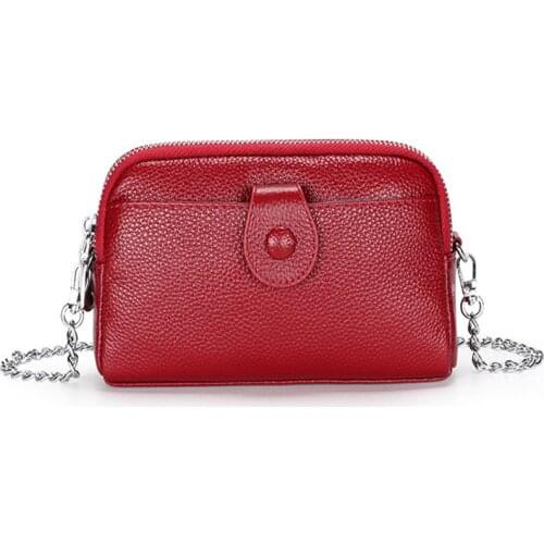 Small Shoulder Handbag Head Layer Cow Leather Fashionable Multi-Functional Double Zipper Crossbody Hundred Sloping Womens Bag