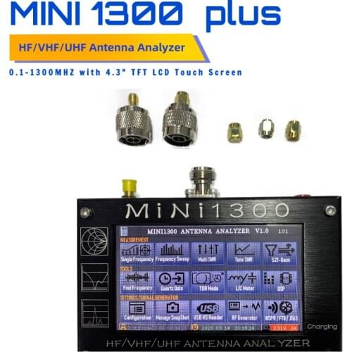 MINI1300 5V/1.5A HF VHF UHF Antenna Analyzer 0.1-1300MHZ Frequency Counter SWR Meter 0.1-1999 with 4.3" TFT LCD Touch Screen