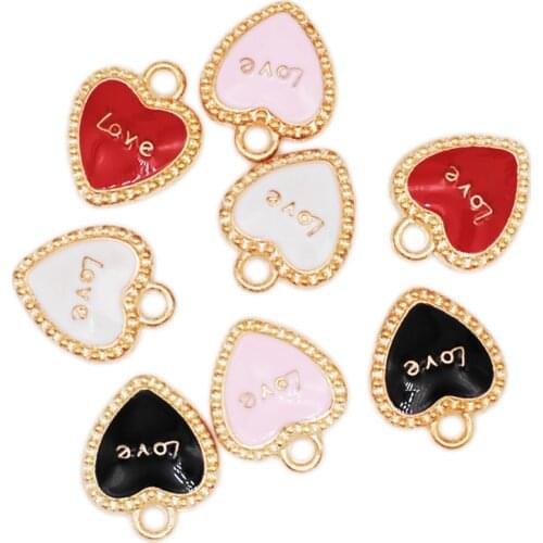 20pcs/lot Fashion Heart Shape Lover Oil Drop Charms Alloy Pendant fit for bracelet DIY Fashion Jewelry Accessories