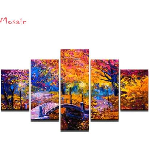 5pcs Diamond Painting"Bridge Scenery Landscape"3d Pictures Of Rhinestones,Full square Diamond Embroidery for Living Room Decor