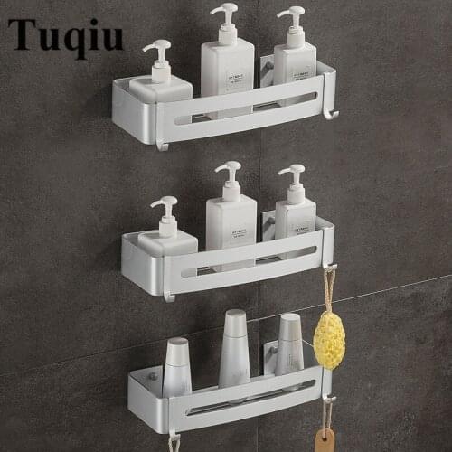 Wall Mounted Silver Bathroom Shelf Aluminum Alloy Shower Caddy Rack Bathroom Accessories Shelves Bathroom Shampoo Holder
