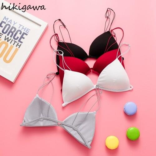 Hikigawa Underwear Women Front Buckle Thin Shoulder Straps Push Up Bra Sexy Backless Wireless Girl Bikini Bralette Lingerie