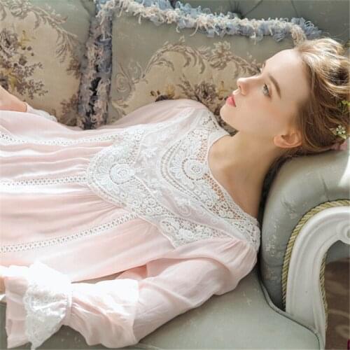 Pure cotton nightdress female long-sleeved sweet home wear loose large size sexy Nightwear spring summer elegant pijamas women