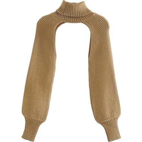 2021 New Women Fashion Arm Warmers Knitted Sweater Vintage Turtleneck Long Sleeve Female Pullovers Chic Tops
