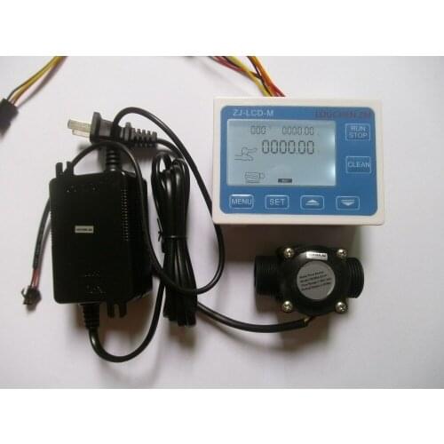 NEW G3/4" Flow Water Sensor Meter+DigitalLCD Display Quantitative Control 1-60L/Min+24V power adapter