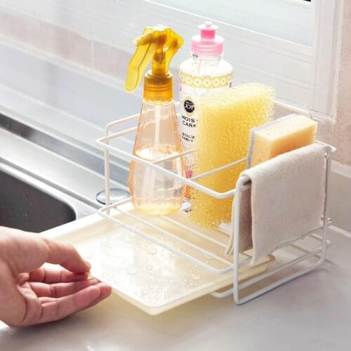 Sink Organizer Sponge Holder Soap Drain Storage Rack Kitchen Rag Dishcloth Brush Holder Iron Shelf Drainer Bathroom Organizer