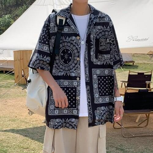 Casual Short Sleeve black Shirt with cashew blossom shirts for men streetwear Direct Selling Special counter 2021