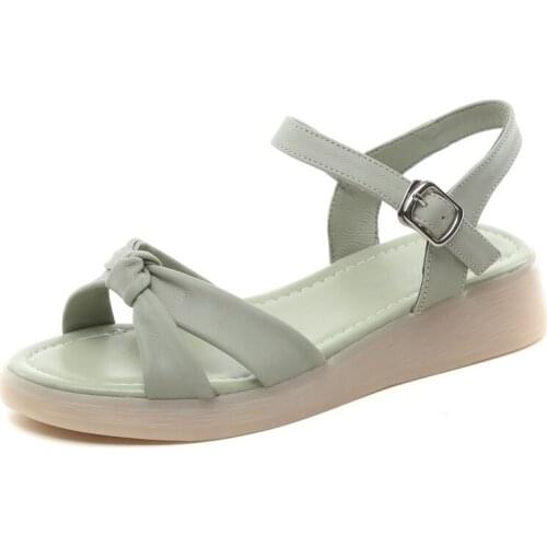 2021 Fashion Soft Bottom Low Wedges Sandals for Women Summer Genuine Leather Open Toe Outside Casual Beach Sandals Female Shoes