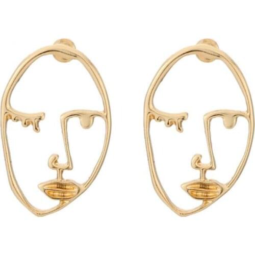 Korean Face Earrings For Women Gold Colour Simple Lines Abstract Human Face Earring Fashion Party Unique Ear Jewelry 2021 Trend
