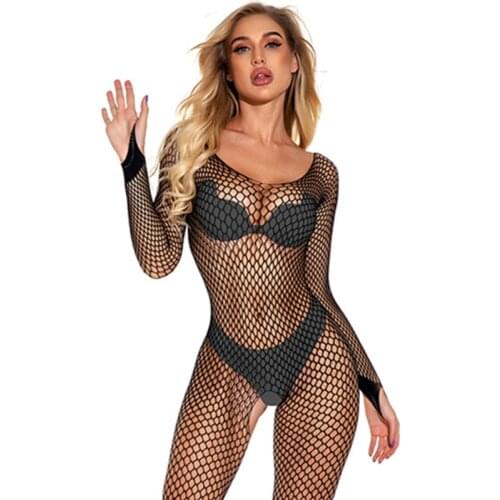 Sexy One-piece Mesh Tight Stockings Womens Fishnet Cardigan Tights Seductive Tights Pajamas Jumpsuit Teddy Babydoll Lingerie