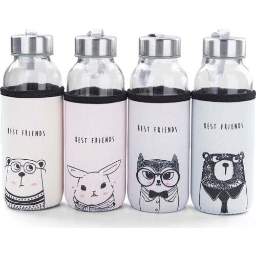 Glass Drinking Water Bottle 300ml Borosilicate Glass Beverage Bottle with Cloth Cover Pouch Portable Travel Drink Bottle