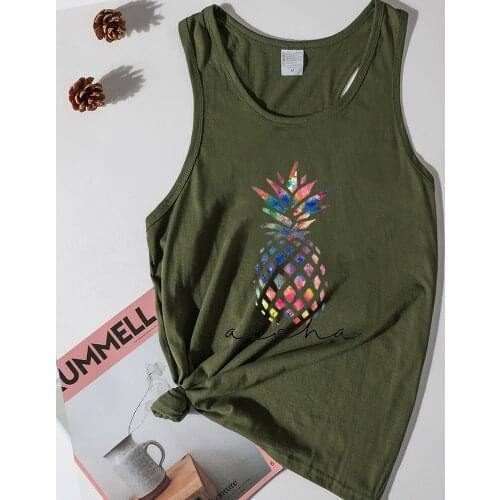Pineapple Aloha Tank Top Women 2021 Summer Hawaii Beach Tops Pineapple Vintage Clothing Print Women White Top L