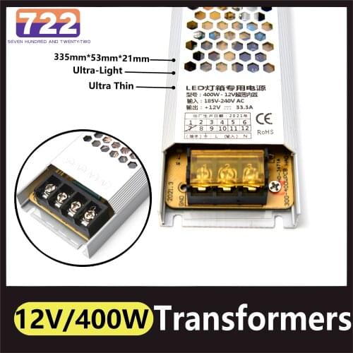 Ultra Thin AC 190-240V To DC 12V 400W Lighting Transformer Ultra-Light PortableLED Power Supply Switching LED Strip Driver