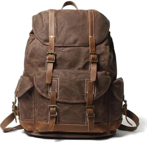 Large Capacity Waxed Canvas Backpack Vintage Style Men Travel Rucksack New European Style Outdoor Male Travel Shoulder Bag