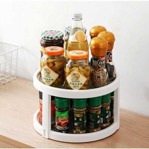 360° Rotating Seasoning Rack Kitchen Desktop Storage Tray Condiments Round Storage Cabinet Spice Bottle Bath Organizer Shelves