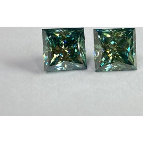 Moisangna Blue-Green Color Princess Cut 14x14mm Lab Synthetic Moissanite Diamond Jewelry Stone