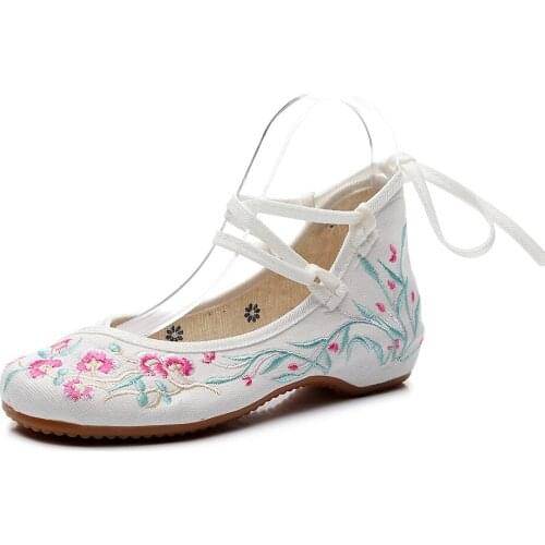 YourSeason Retro Ladies Flower Embroidered Canvas Ballerinas Shoes Black White Red Women Casual Walking Ballet Flats Soft