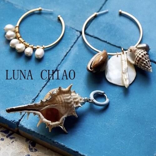 LUNA CHIAO 2020 Summer Shell Jewelry Conch Earring Fresh Water Pearl Drop Earrings Bijoux for Vocation Wear