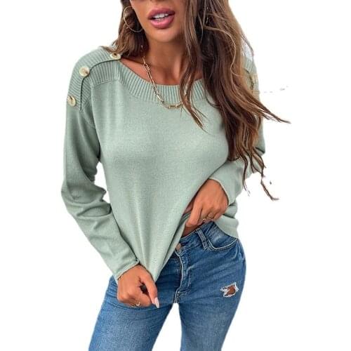 Autumn Winter Cross-border Sweater Female Off Shoulder Buckle Pullover Sweater Oversized Pull Sexy Femme