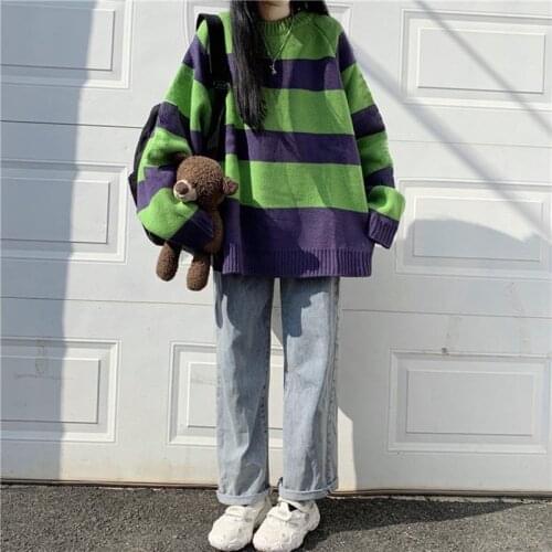 Womens sweater y2k Tops jacket Harajuku Knitted hip hop Oversize korean fashion long sleeve pullovers stripe kawaii clothes