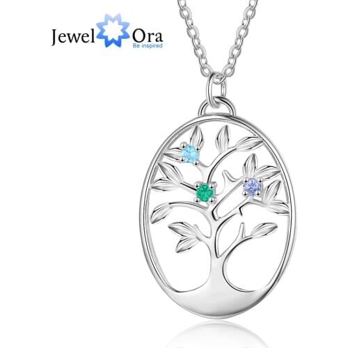 JewelOra Personalized Tree of Life Pendant Necklace for Women Customized 2-5 Birthstones Inlaid Jewelry Gifts for Mothers Girls